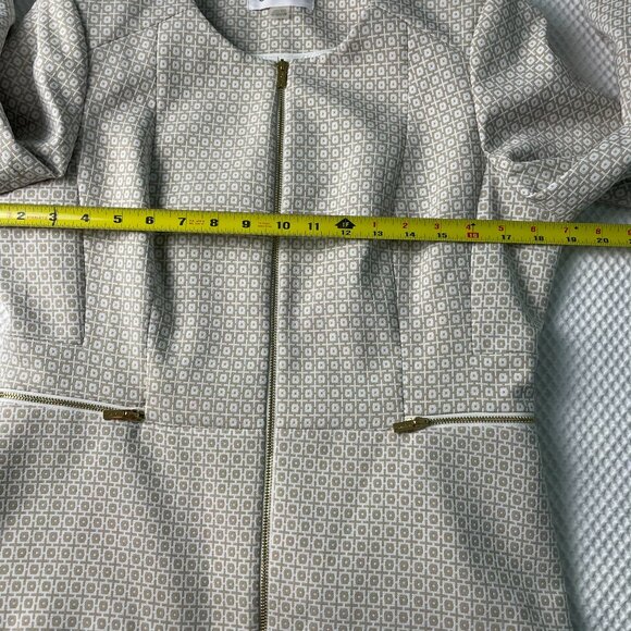 Calvin Klein Women's 12P Dress Jacket Tan & Ivory Jacquard Textured Gold Zippers - Picture 16 of 16